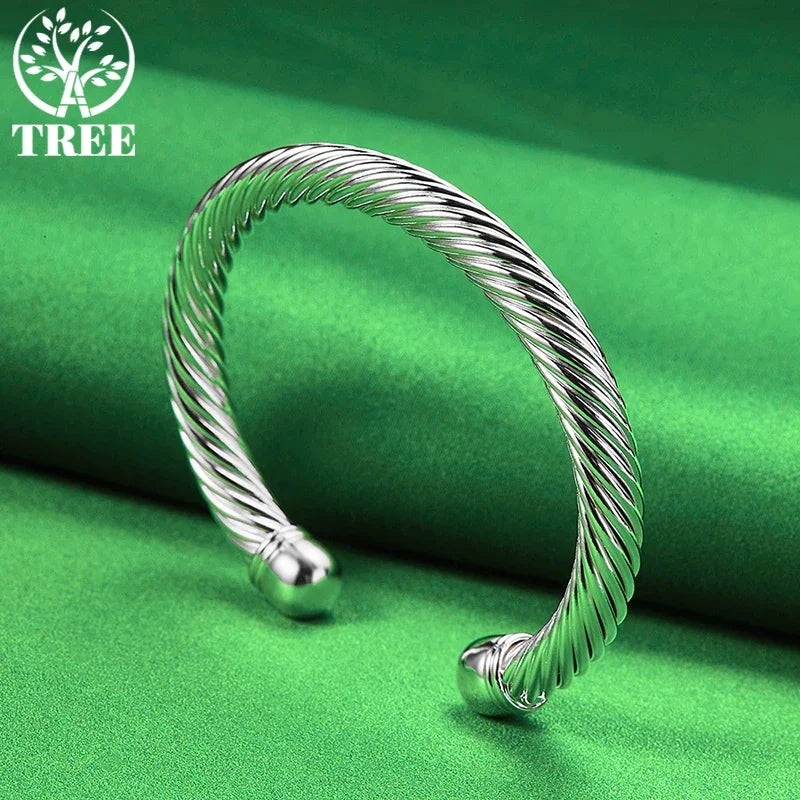 ALITREE 925 Sterling Silver Fashion Bangles Twists Bangle For Women Mens Fashion Birthday Wedding Party High Quality Jewelry