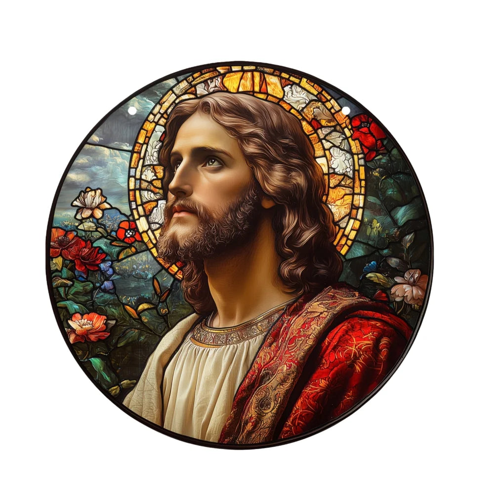 Art Deco Acrylic Religious Jesus Sun Catcher,Wall Hanging Decorative Sign for Home & Garden, Multipurpose Religious Theme Plaque