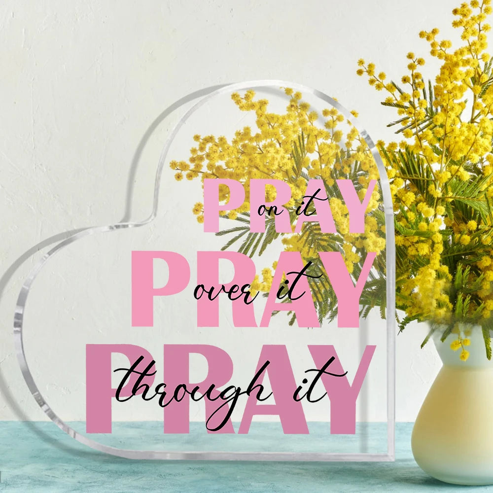 Christian Gifts For Women Faith, Prayer Gifts For Women, Inspirational Bible Verse Heart Acrylic Sign, Pink Prayer Christian Dec