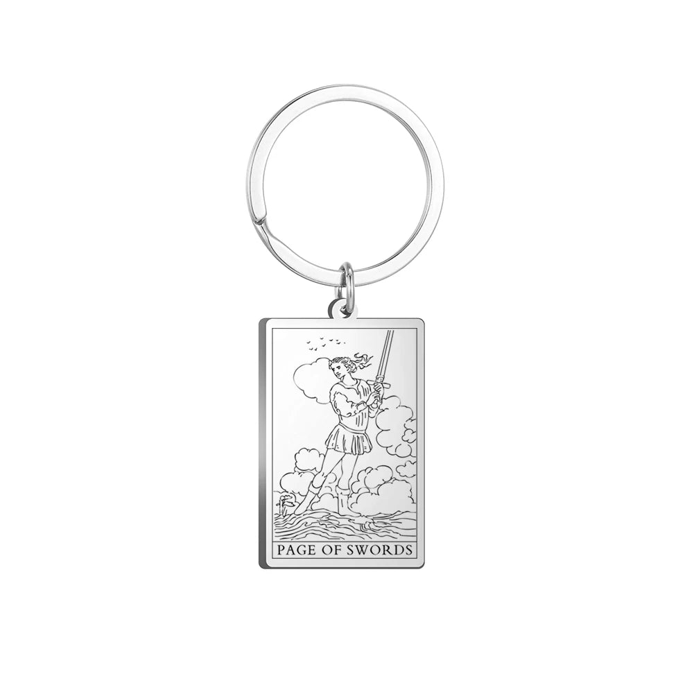 Dawapara Tarot Cards Keychains Stainless Steel Vintage Amulet Good Luck The Major Arcana Keyring Wiccan Jewelry