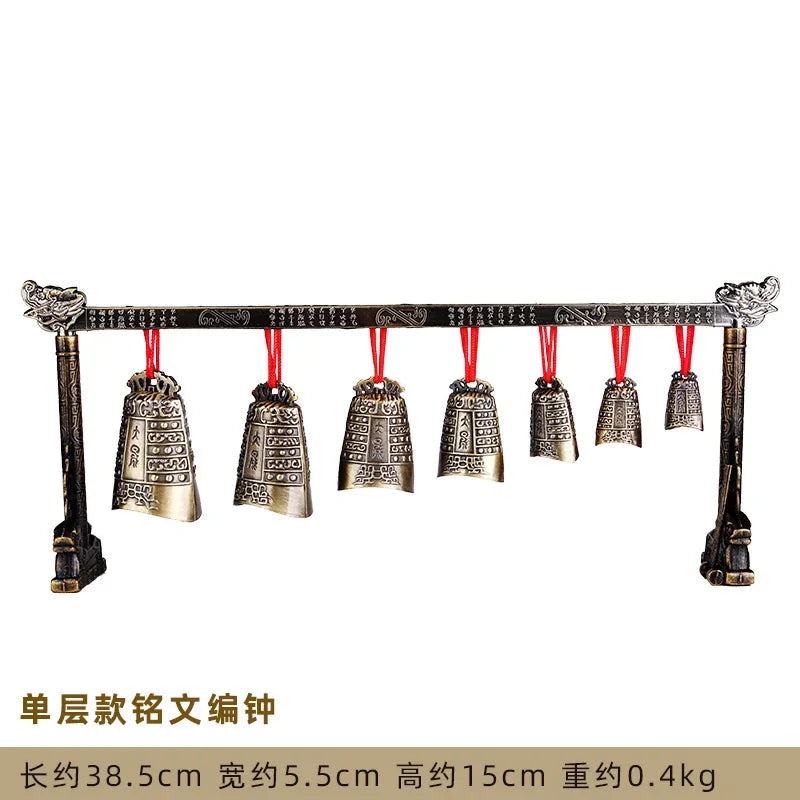 Chinese Old Meditation Gong with 7 Ornate Bell with Dragon Design Chinese Musical Instrument Bronze Metal Handicraft Home Decor