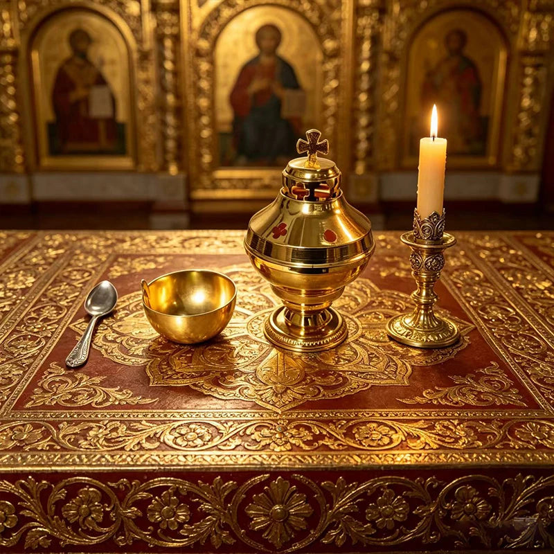 New Gold Plated Holy Communion Chalice Set with Cross Lid for Church Eucharist Liturgy Christian Altar Religious Worship Vessel