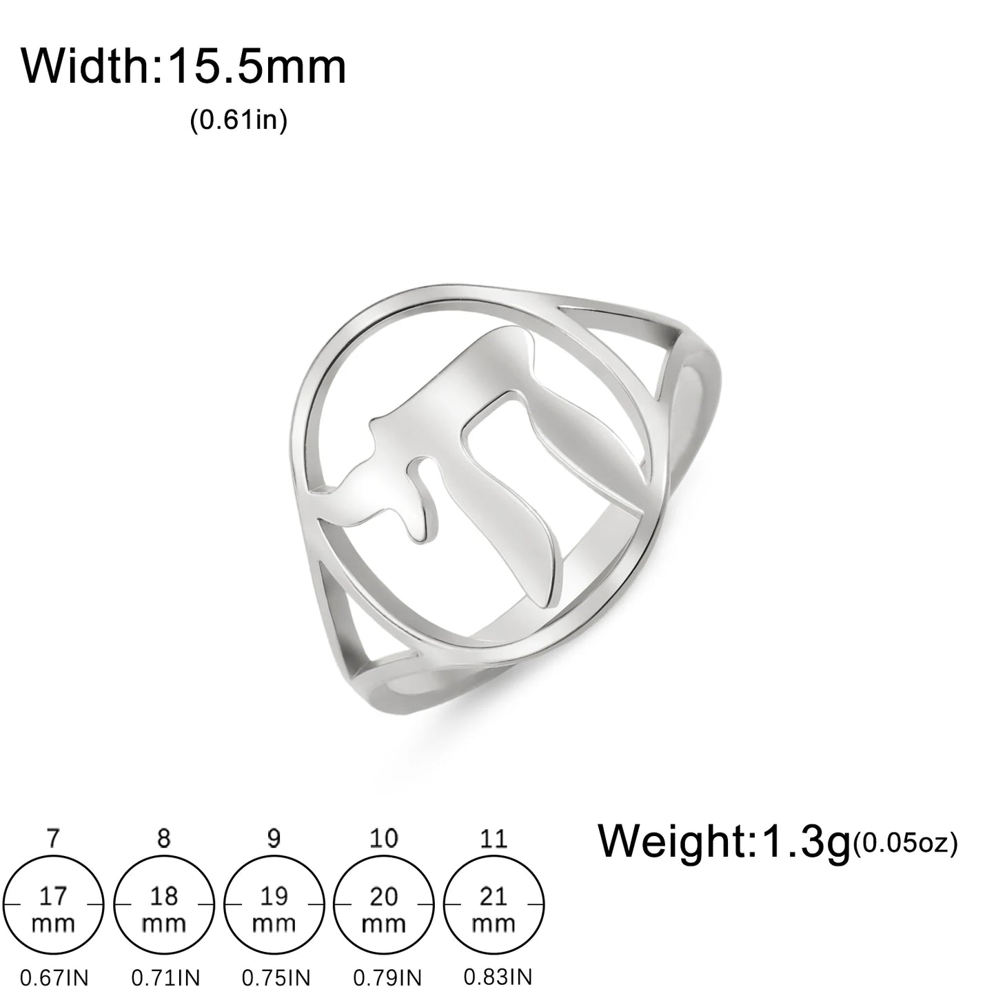 Skyrim Jewish Chai Round Rings Stainless Steel Hebrew Letter Sign of Life Ring Women Men Protection Amulet Judaism Jewelry