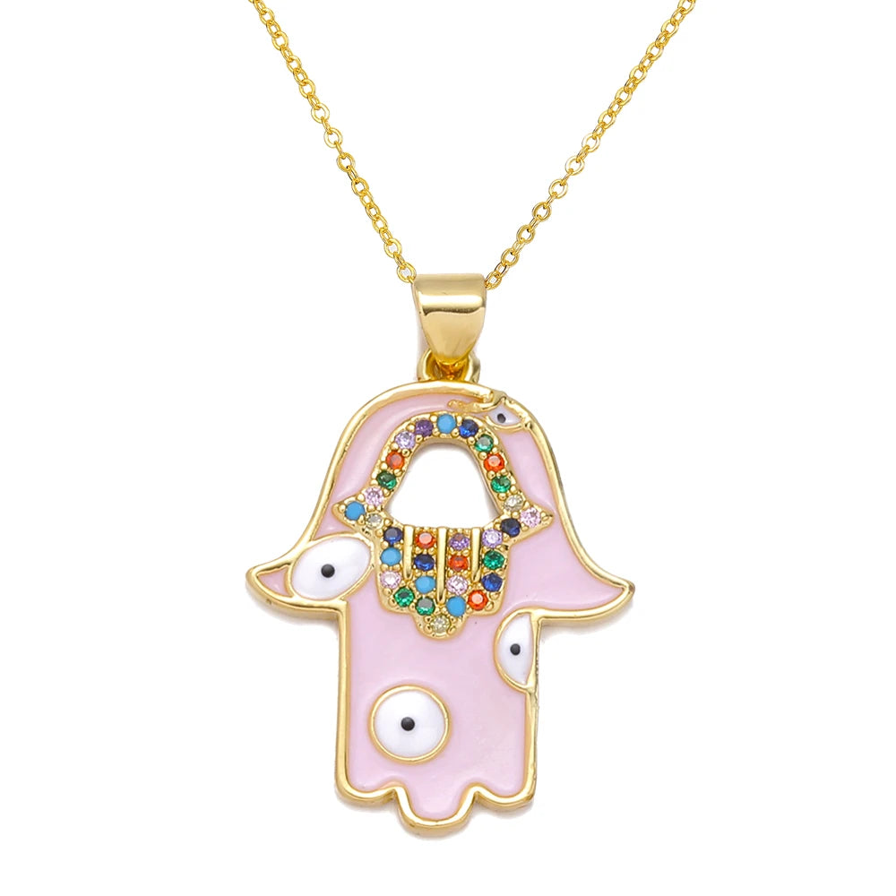 Juya Handmade Copper Adjustable Chains Micro Pave Zircon Enamel Greek Evil Eye Of Fatima Hamsa Hand Bracelets For Women Men