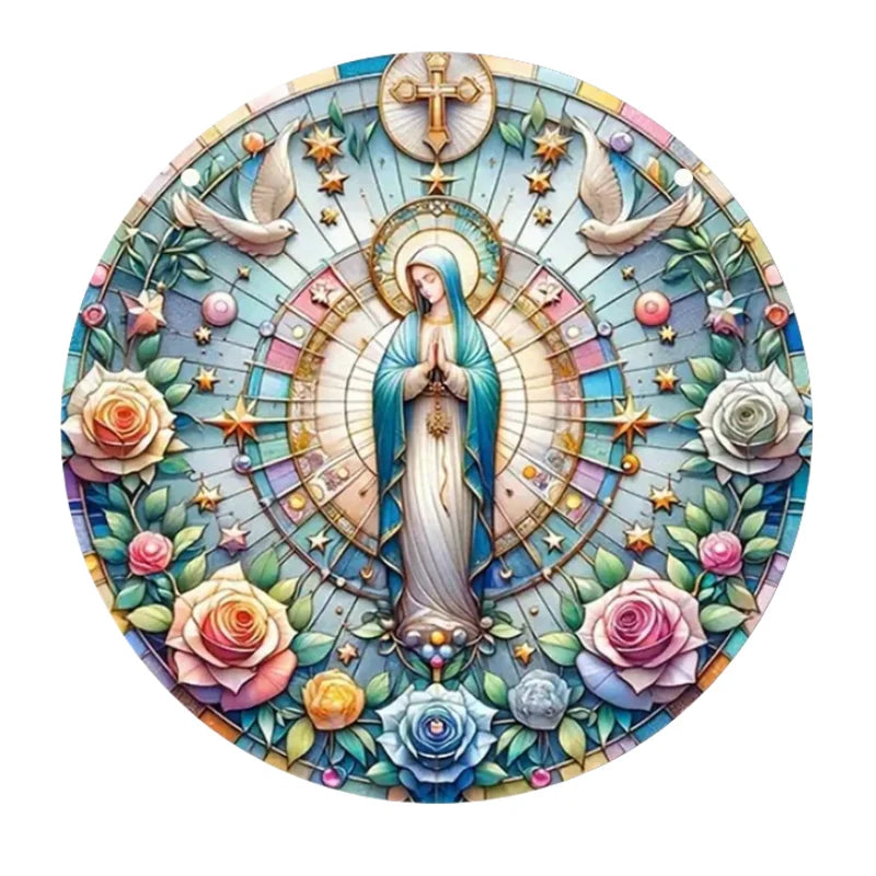 Virgin Mary Suncatcher - Round Acrylic Wall Art, Stained Style Hanging Decor, Ideal for Living Room, Bedroom,Perfect Family Gift