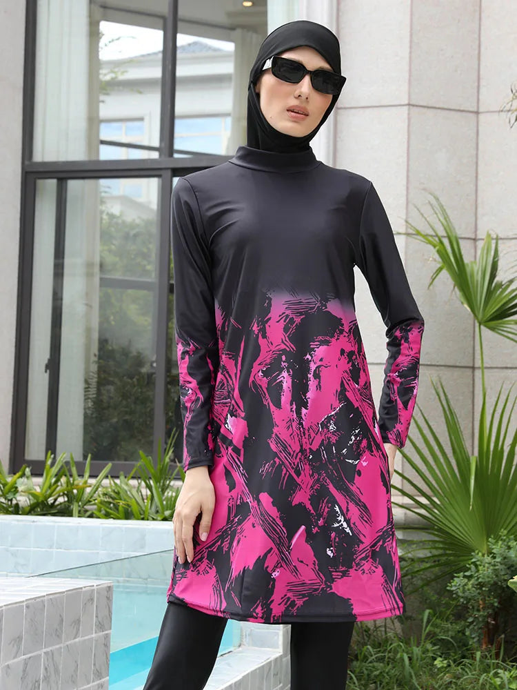 3/4PCS Muslim Burkini Women femmes Swimming Suit Modest Swimwear Islamic Long Sleeve Full Cover Hijab , Quick Drying, UPF50+