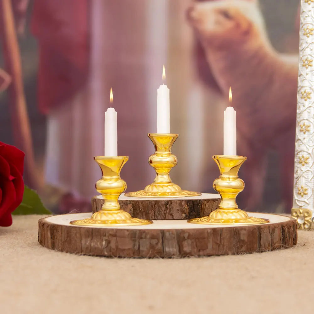 HTISOK Golden Church Candle Holder Home Altar Church Decor Religious Gift Sacred Candle Stand Christian Tabletop Accessory