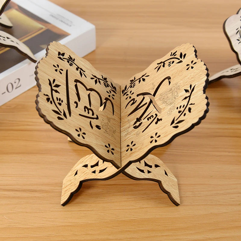 Eid Mubarak Wooden Quran Holy Book Stand Holder Display Bible Rack Ramadan Decor Islamic Muslim Home Ornament Folding Book Shelf