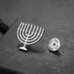 Jewish Menorah Candle Holder Brooch for Women Men Stainless Steel Faith Lamp Shirt Suit Badge Pin Religious Judaica Accessories