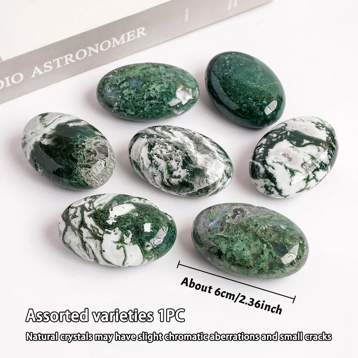 1pc Natural Crystal Moss Agate Palm Stone Reiki Healing Oval Pocket Palm Worry Stone Yoga Meditation Spiritual Healing Gem
