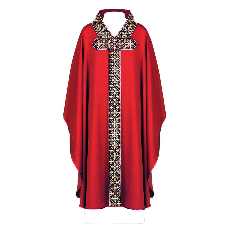 Unisex Priest Clergy Celebrant Chasuble Catholic Church Father Mass Vestments Robe for Men Women Halloween Cosplay Costume