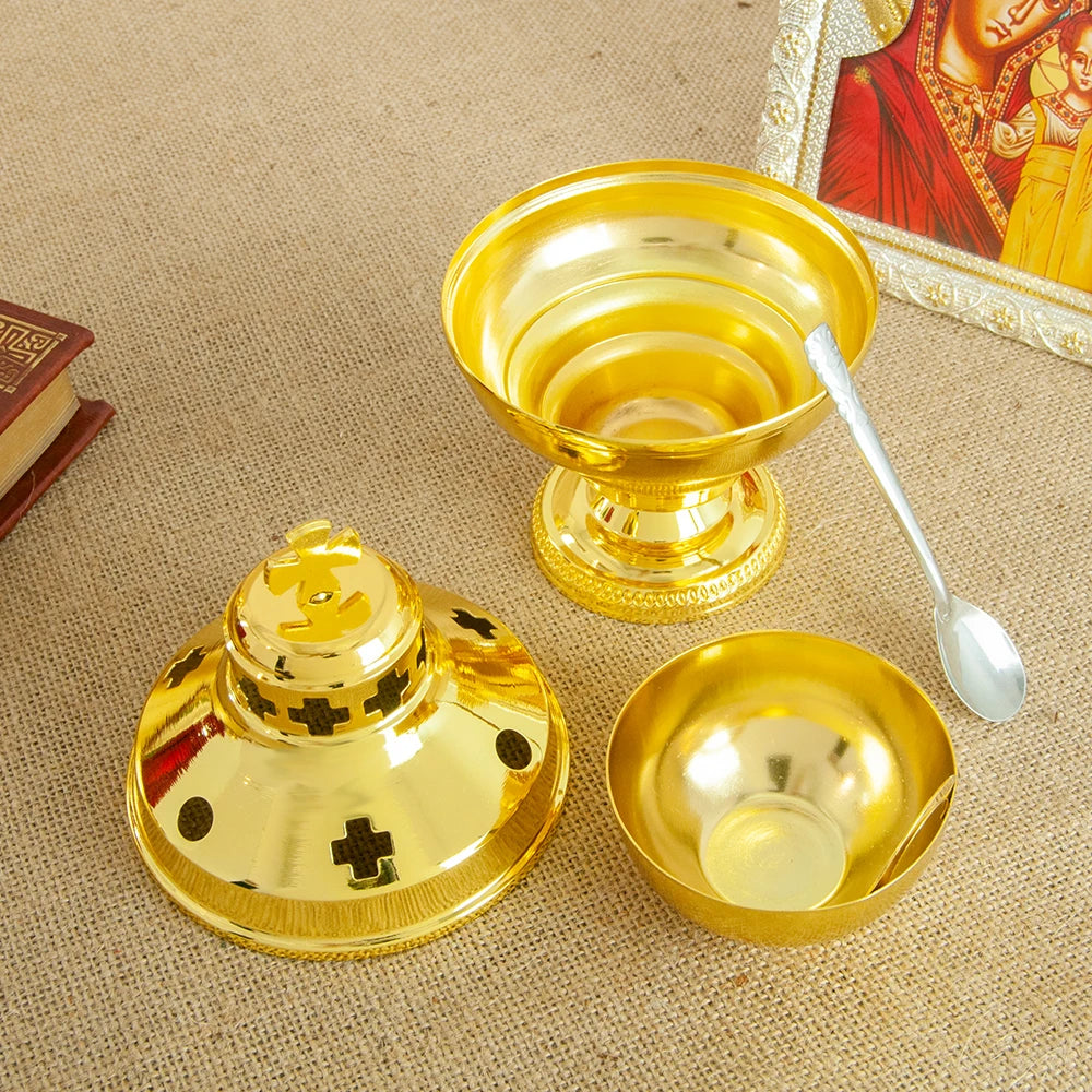 HTISOK Eastern Orthodox Church Censer with Bells Gold Plated Hanging Incense Burner Church Home Decoration Orthodox Censer