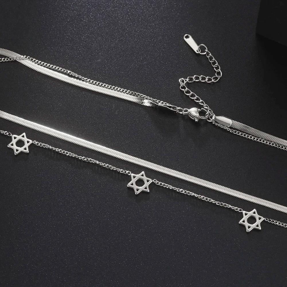 Lucktune Magen David Star Snake Chain Necklace for Women Stainless Steel Hexagram Pendant Necklace Choker Jewish Vintage Jewelry