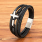 XQNI New Cross Men's Leather Bracelets Stainless Steel Magnet Clasp Charms Fashion Punk Bangle Homme Christian Jewelry Gifts