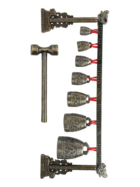 Bronze Meditation Gong With 7 Decorated Bells For Yoga Sound Healing And Relaxation Chinese Musical Percussion Instrument Set
