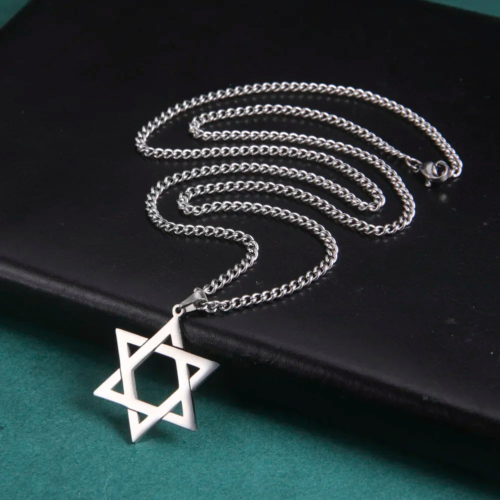 Skyrim Cutout Star of David Hexagram Choker Necklace for Men Women Gold Color Stainless Steel Chain Necklaces Jewish Jewelry