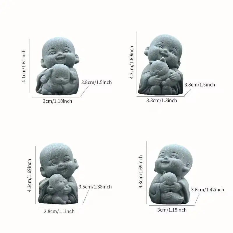 ✔Embracing Animal Monk Statue,Sandstone Finish Zen Baby Buddha Figurine,Mini Spiritual Decor for Home,Office & Garden