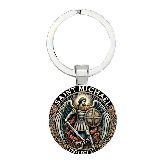Saint Michael Archangel Defeating Evil templar Keychain Fashionable Cross Keyring Religious Symbolic Accessory Perfect Gift