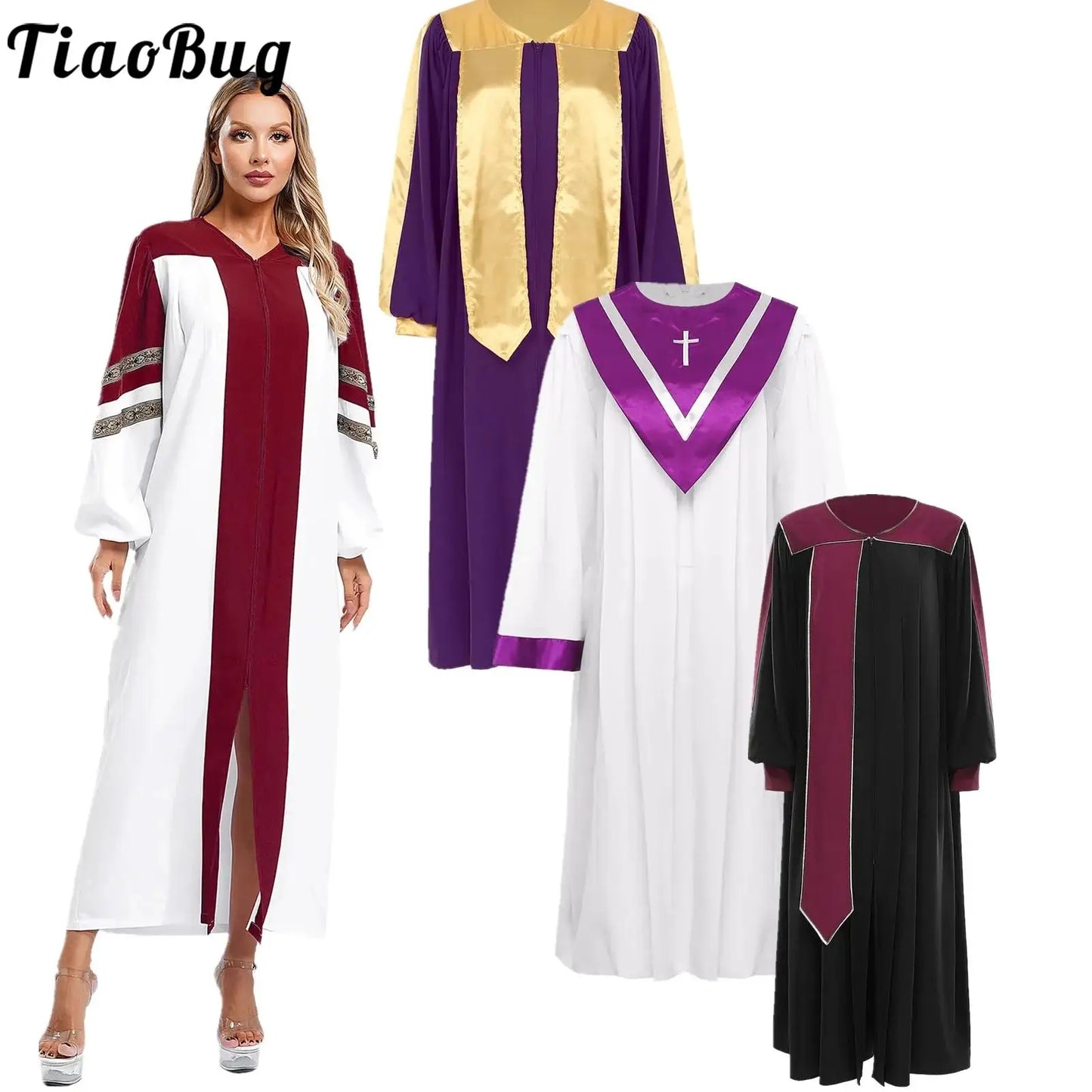 Women Church Clergy Robe Baptism Confirmation Officiant Costume Priest Preacher Dresses Choir Performance Praise Worship Dress