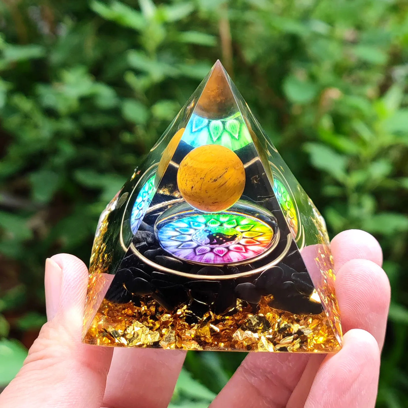 Energy Pyramid Orgonite Reiki Natural Amethyst Ball Healing Crystals Chakra Tool Ornaments Resin Stones Craft Kids Gift Pyramid