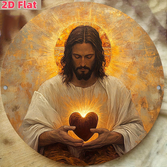 The circular wall art of the Sacred Heart of Jesus - 2D diameter planar surface religious decoration, indoor/outdoor decoration