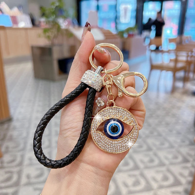 Creative Demon Eye Car Keychain Personalized Blue Eye Bag Pendant Handmade Braided Rope Key Ring Accessories