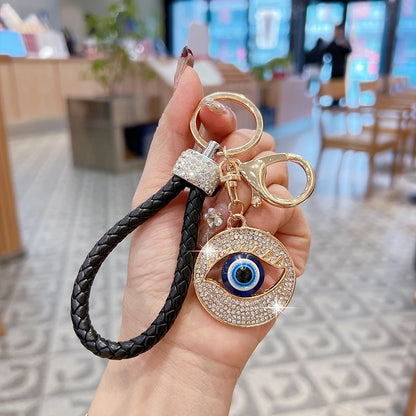 Creative Demon Eye Car Keychain Personalized Blue Eye Bag Pendant Handmade Braided Rope Key Ring Accessories