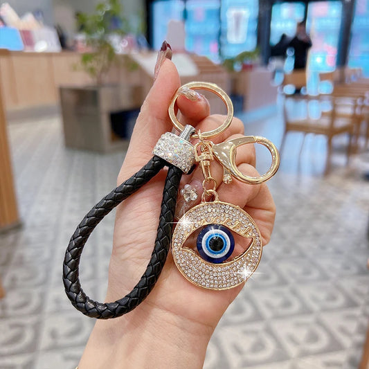Creative Demon Eye Car Keychain Personalized Blue Eye Bag Pendant Handmade Braided Rope Key Ring Accessories