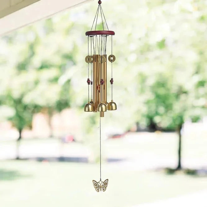 Lucky Wealth Attracting Bronze Wind Chimes Real Wood Metal Ancient Copper Home Decorative Courtyard Decor Cross-Border Sales
