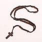 Christ Jesus Wooden Beads 8mm Rosary Bead Cross Pendant Woven Rope Chain Necklace Religious Orthodox Praying Jewelry Chain Decor