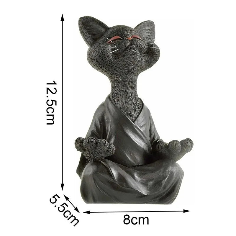 Meditation Cat Sculpture Home Decorations Resin Black Yoga Sitting Zen Cat Black Buddha Ornament Outdoor Garden Figurines