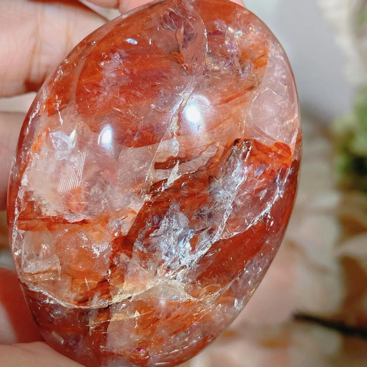 1pc Fire Quartz Palm Stone - Red Hematoid Crystal Worry Stone, Ideal for DIY Jewelry & Home Decor, Perfect Holiday Gift