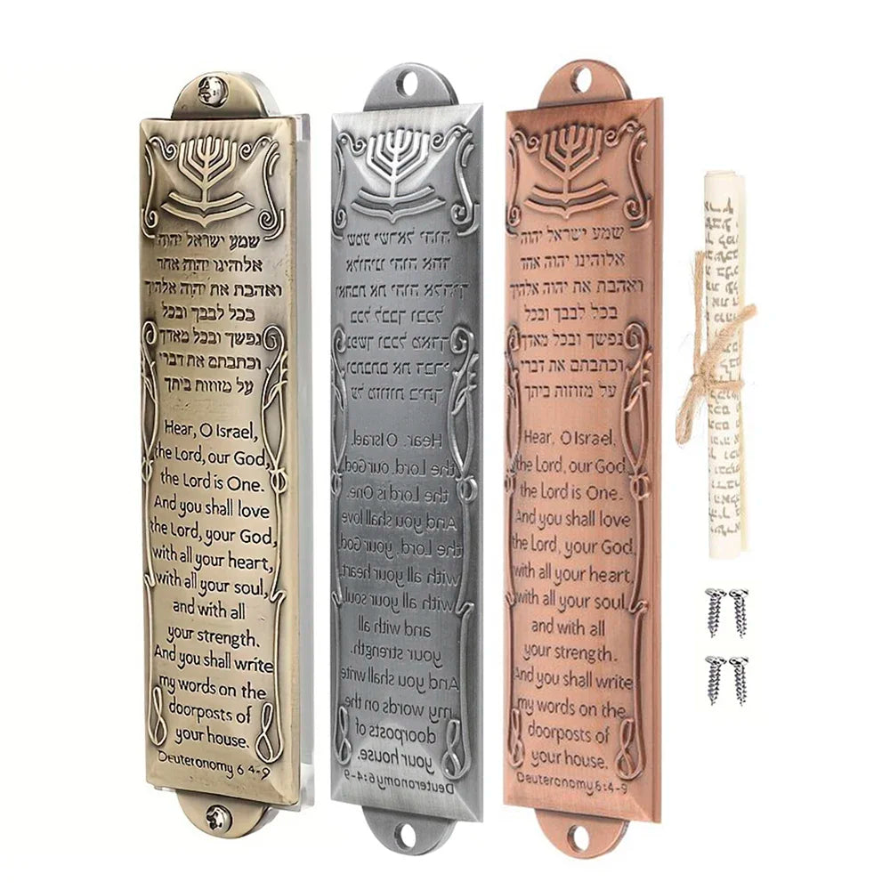 Hand Painted Door Mezuzah Ornament with Screw Zinc Alloy Jewish Mezuzah Case Cover Delicate Embellished Door Wall Hanukkah Decor