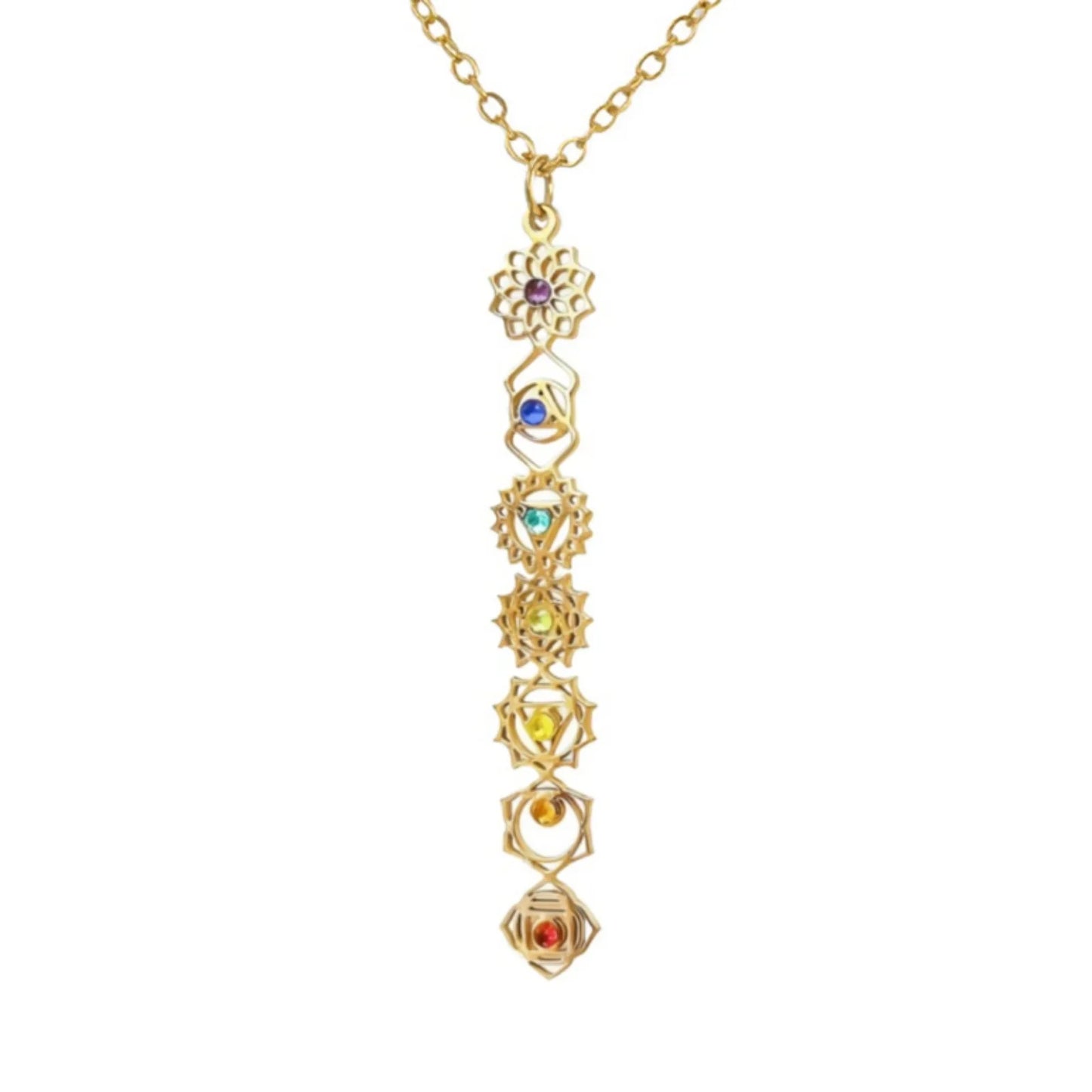 HIPEE 7 Chakra Yoga Necklace with Colorful Stone Stainless Steel Pendant for Meditation Boho Spiritual Gift