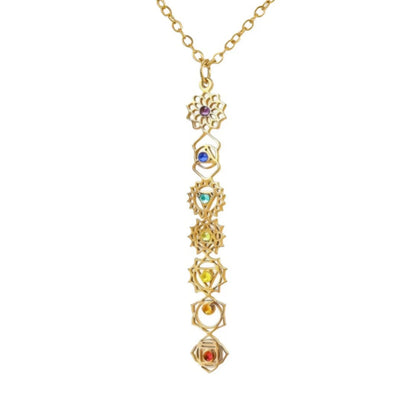 HIPEE 7 Chakra Yoga Necklace with Colorful Stone Stainless Steel Pendant for Meditation Boho Spiritual Gift