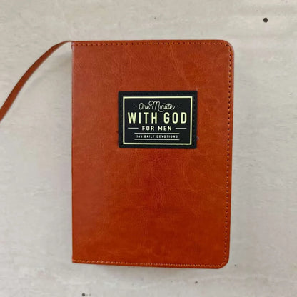 One Minute With God Daily Prayer Book for Men, 365-Day Brown Leather Devotional Journal, Christian Gift for Fathers & Brothers