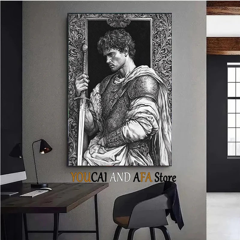King Arthur and Excalibur Sword in The Stone Sikh Kirpan Sword Excalibur Hilt Poster Canvas Painting Wall Pictures Home Decor