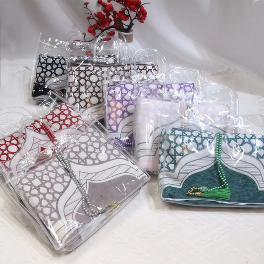 Muslim Prayer Rug with Tasbih and Portable Bag Muslim Gift for Women Men Mat Islam Gifts Set Turkish for Ramadan Eid Hajj Travel
