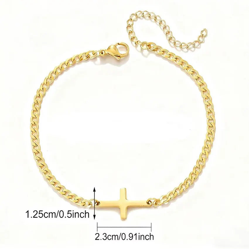 Waterproof 316L Stainless Steel Cross Bracelet Men Christian Faith Cross Charms Curb Chains Fashion Jewelry