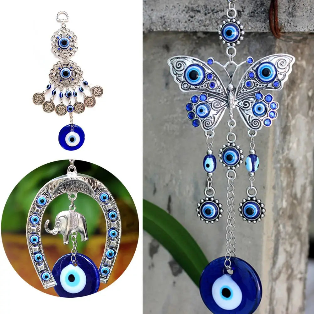 Turkish  Navy Blue Evil Eye Hanging Ornament Butterfly Horseshoe&Elephant Hanging Ornament Blessing Ornament Home Decor
