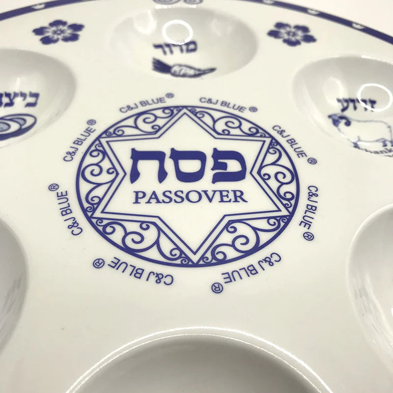 Jewish Passover Seder Plate Melamine Pesach Plates Elegant Blue Renaissance Design Passover Plates Gifts 12inch(30cm)
