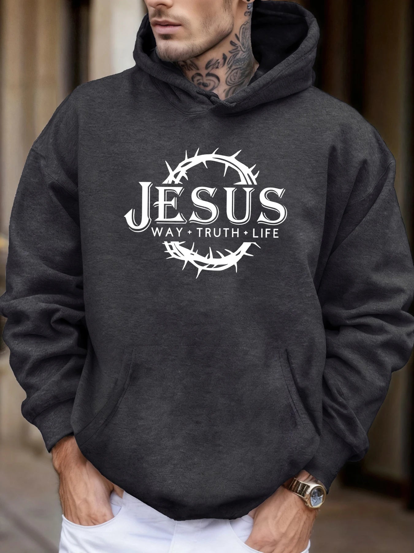 Jesus Way Truth Life Printing Men Jogging Hoodie Multicolor Loose Hoody Autumn Fleece Streetwear Hip Hop Pocket Man Hoodies