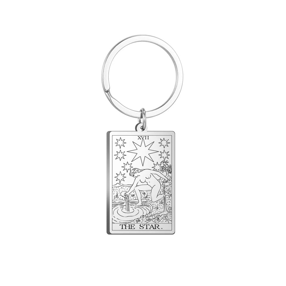 Dawapara Tarot Cards Keychains Stainless Steel Vintage Amulet Good Luck The Major Arcana Keyring Wiccan Jewelry
