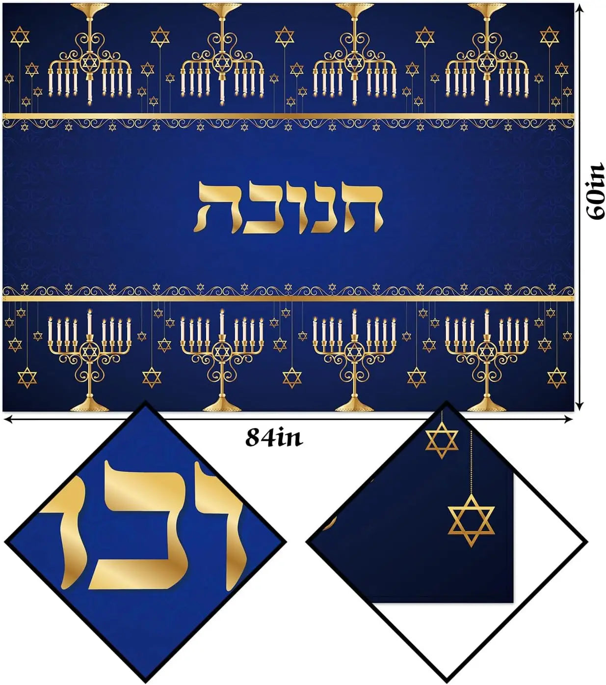 Hanukkah Menorah Rectangle Tablecloth Hebrew Jewish Chanukah Party Decor Star of David Table Cover Washable Kitchen Dining Table
