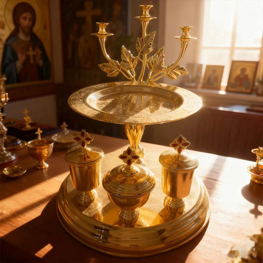 Orthodox Multi-Layer Ceremonial Utensils Candle Holders Holy Items Storage Belief Inheritance Prayer Religious Ritual Utensils