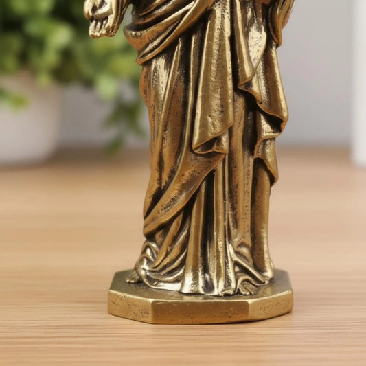 Brass Jesus Figurine Desktop Decoration Sacred Heart of Jesus Statue Miniature Christian Sculpture Handmade Look for Christians