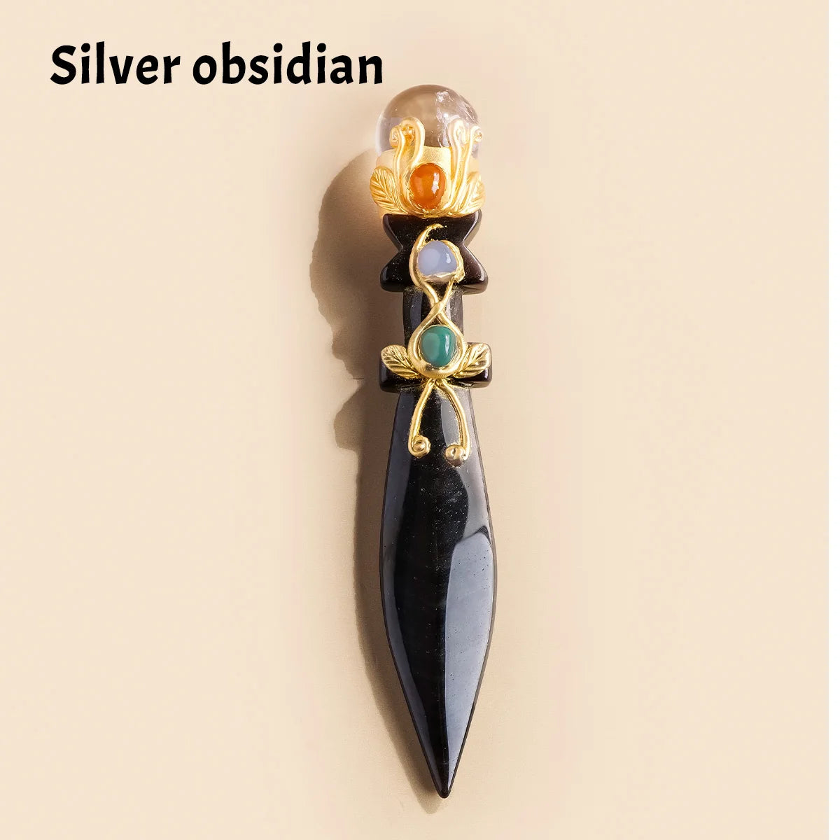 1PC Natural Crystal Athame Model Hand Carved Obsidian Chevron Amethyst Crystal Knife Witchcraft Altar Decor