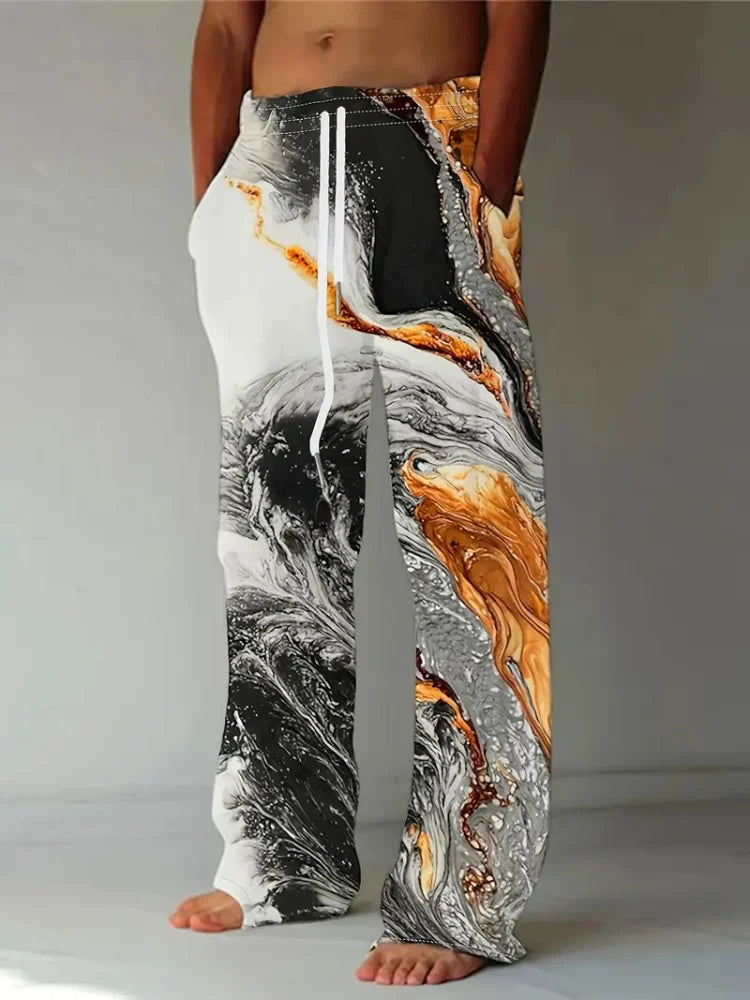 Retro Compass Printed Men's Casual Pants Harajuku Street Trendy Men's Straight Leg Pants Casual High Waisted Drawstring Pants