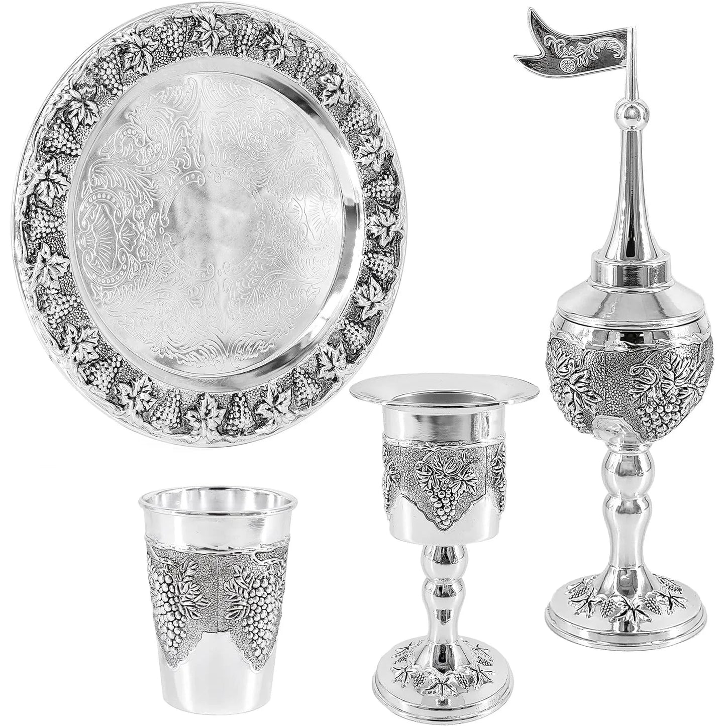 4 Pcs Shabbat Havdalah Set Grape Theme Wine Goblet Kiddush Tray Candle Holder Besamim Spice Box for the End of the Sabbath