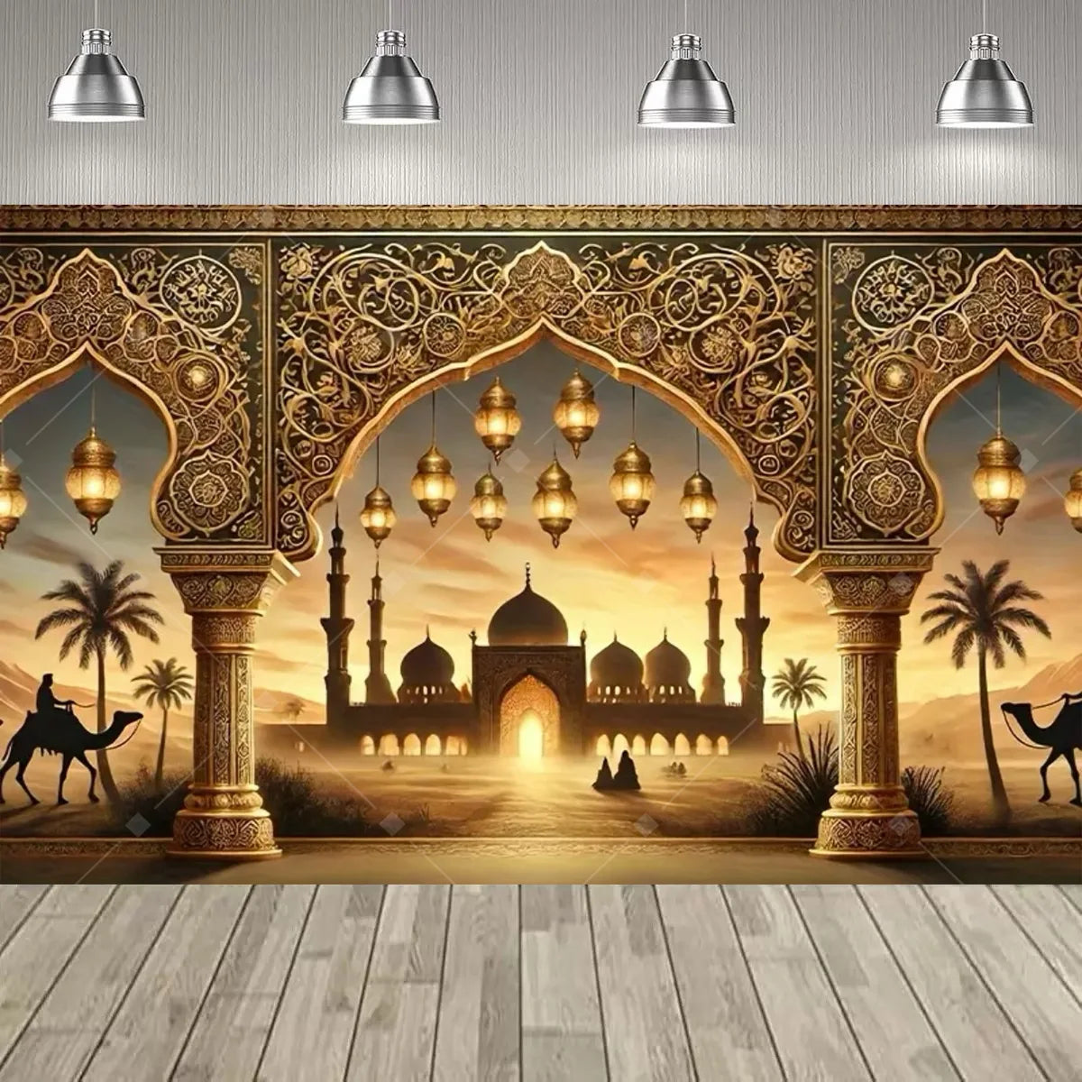 Eid al Fitr Party Supplie Decoration Backdrop Islamic Mosque Architecture Mubarak Ramadan Party Festival Celebration Banner